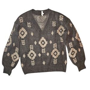 Mystree Western Aztec Chunky Knit Pull-over Gray/Tan Sweater Size M